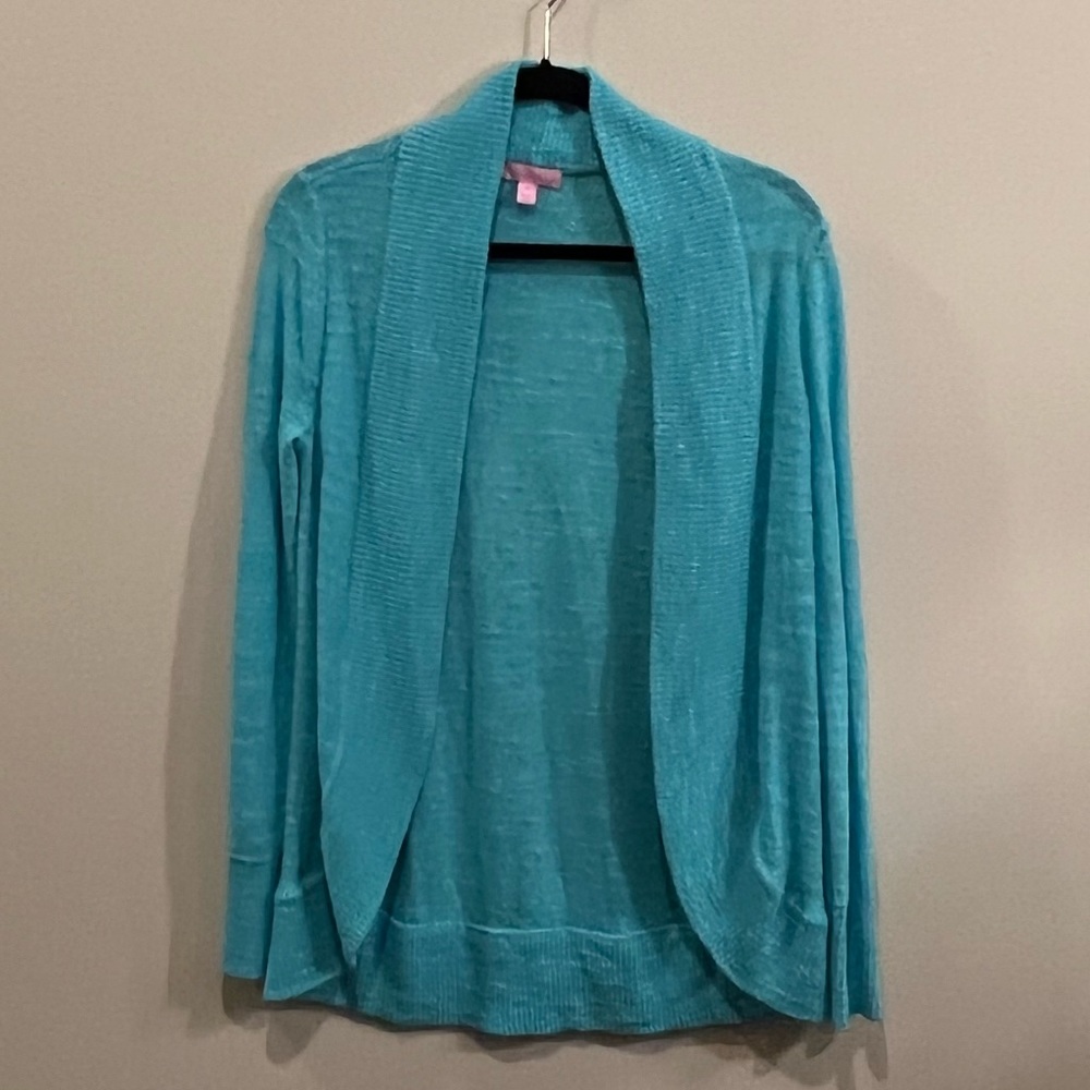 Lilly Pulitzer Amalie Open Front Cardigan Sweater Searulean Blue Women's Large
